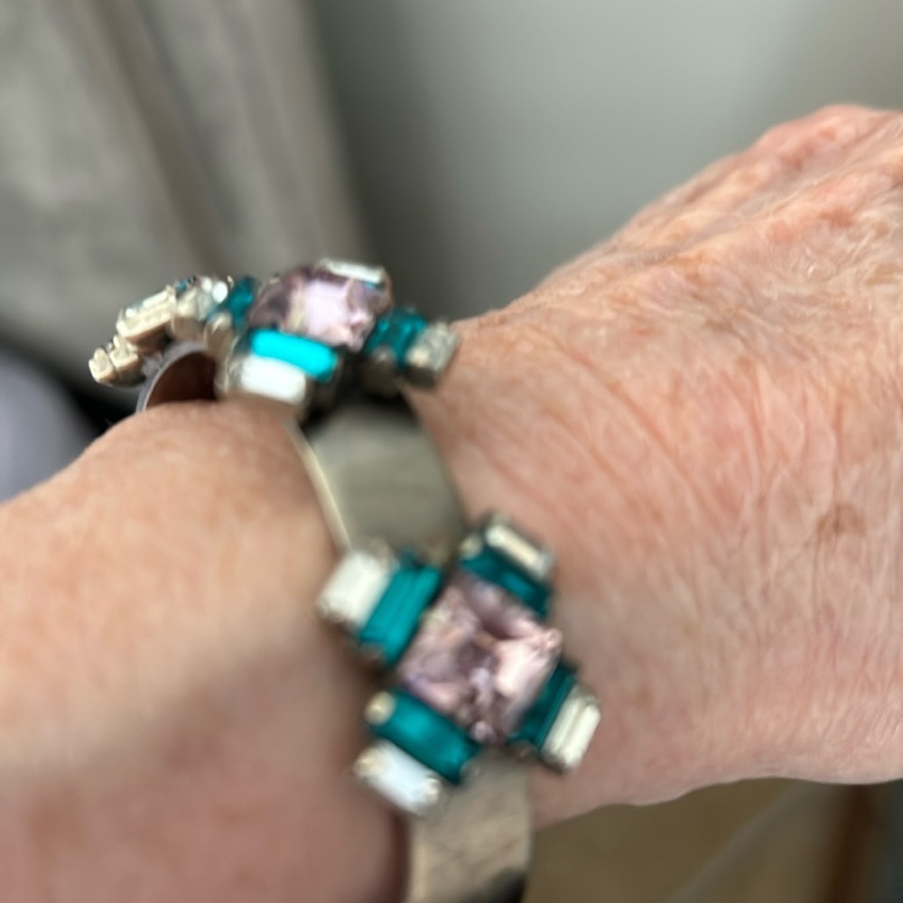 Dannijo beautiful silver cuff with green & purple